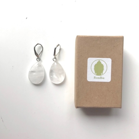 Clear Crystal Quartz Teardrop Earrings - Picture 1 of 2